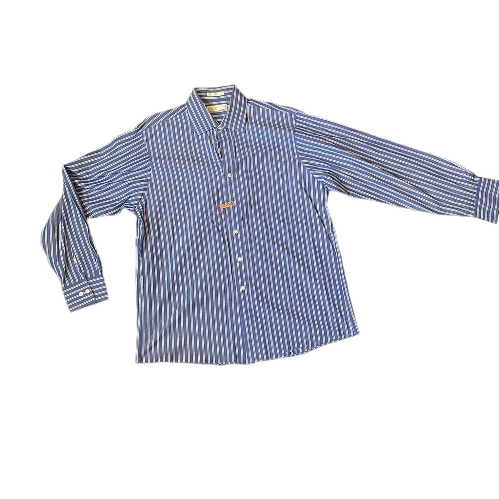 Michael Kors Button Up Dress Shirt blue white 100% cotton long sleeve collared